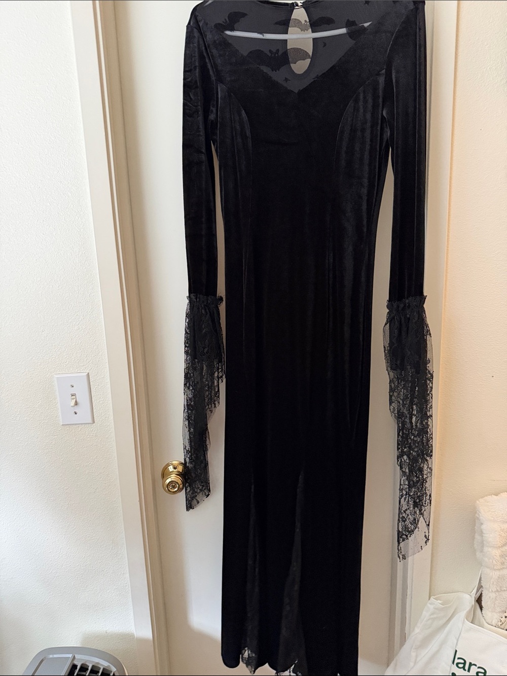 SHEIN Black Velvet Maxi Dress with Lace Bell Sleeves